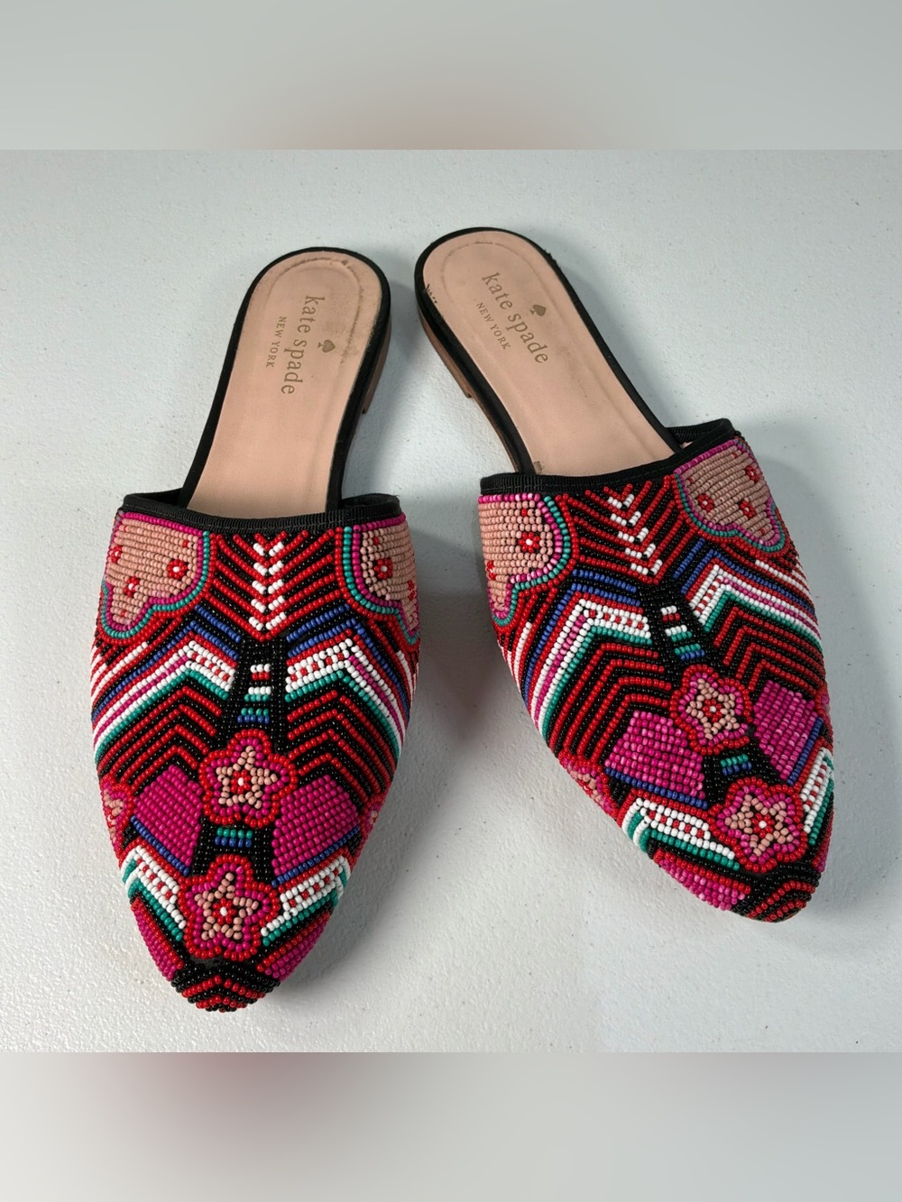 Kate Spade Beaded Pointed Toe Slip On Mule Flats Colorful Women’s 8.5 Boho